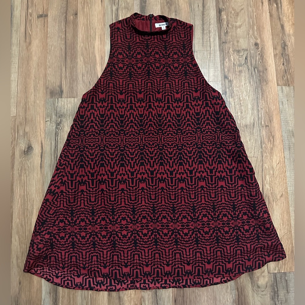 BB Dakota Red and Black Geometric Mini Dress